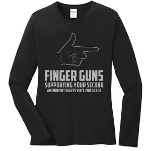 Finger Guns Supporting Your 2nd Amendment Rights Ladies Long Sleeve Shirt