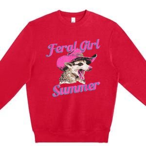 Feral Girl Summer Retro Possum Meme Premium Crewneck Sweatshirt