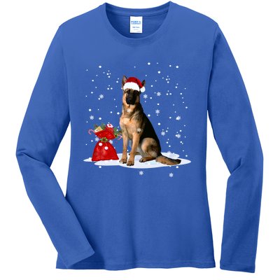 Funny Ger Shepherd Christmas Gift Santa Hat Animal Gift Ladies Long Sleeve Shirt