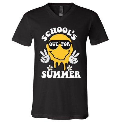 Funny Groovy Schools Out For Summer Graduation Teacher V-Neck T-Shirt