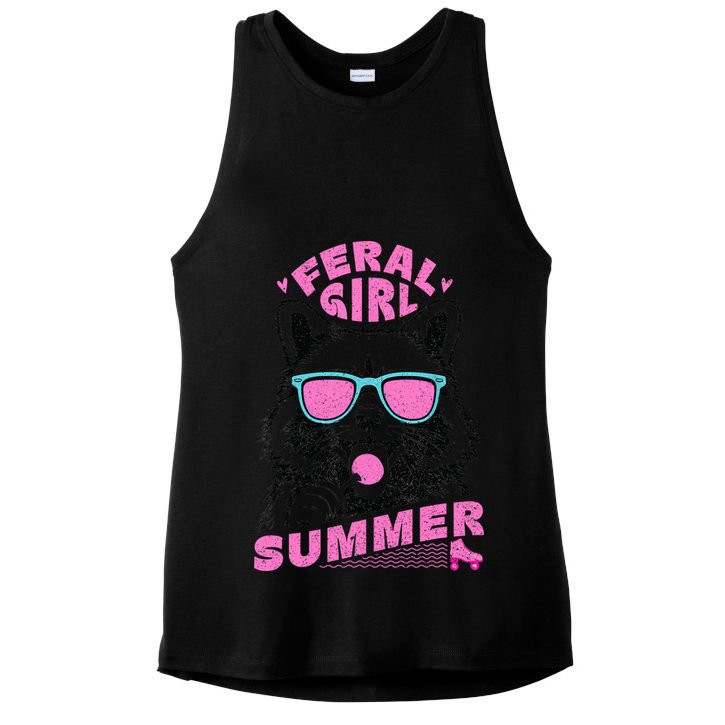 Feral Girl Summer Raccoon Vintage Ladies PosiCharge Tri-Blend Wicking Tank