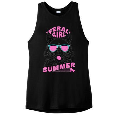 Feral Girl Summer Raccoon Vintage Ladies PosiCharge Tri-Blend Wicking Tank