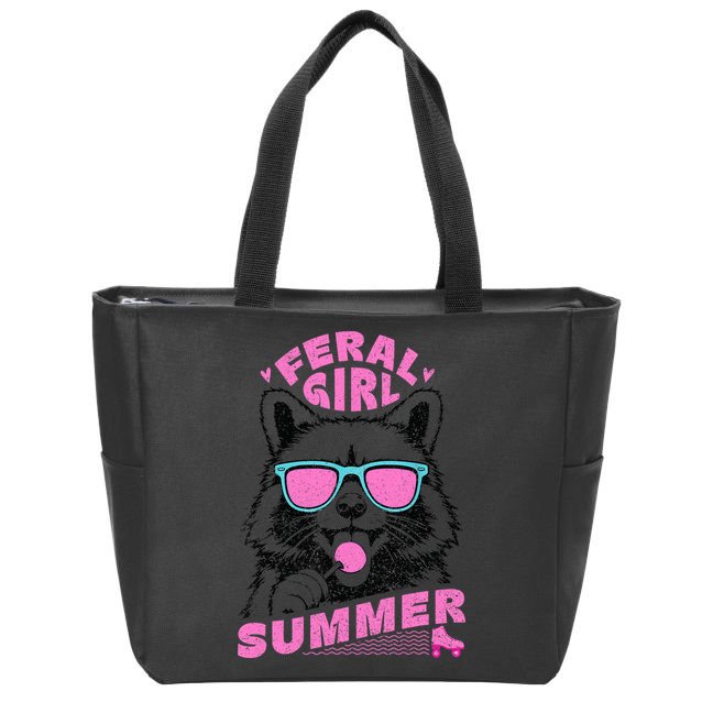 Feral Girl Summer Raccoon Vintage Zip Tote Bag