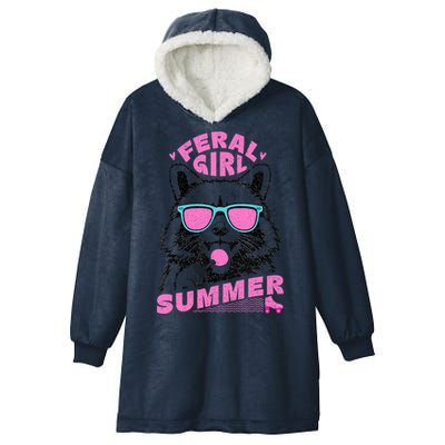 Feral Girl Summer Raccoon Vintage Hooded Wearable Blanket