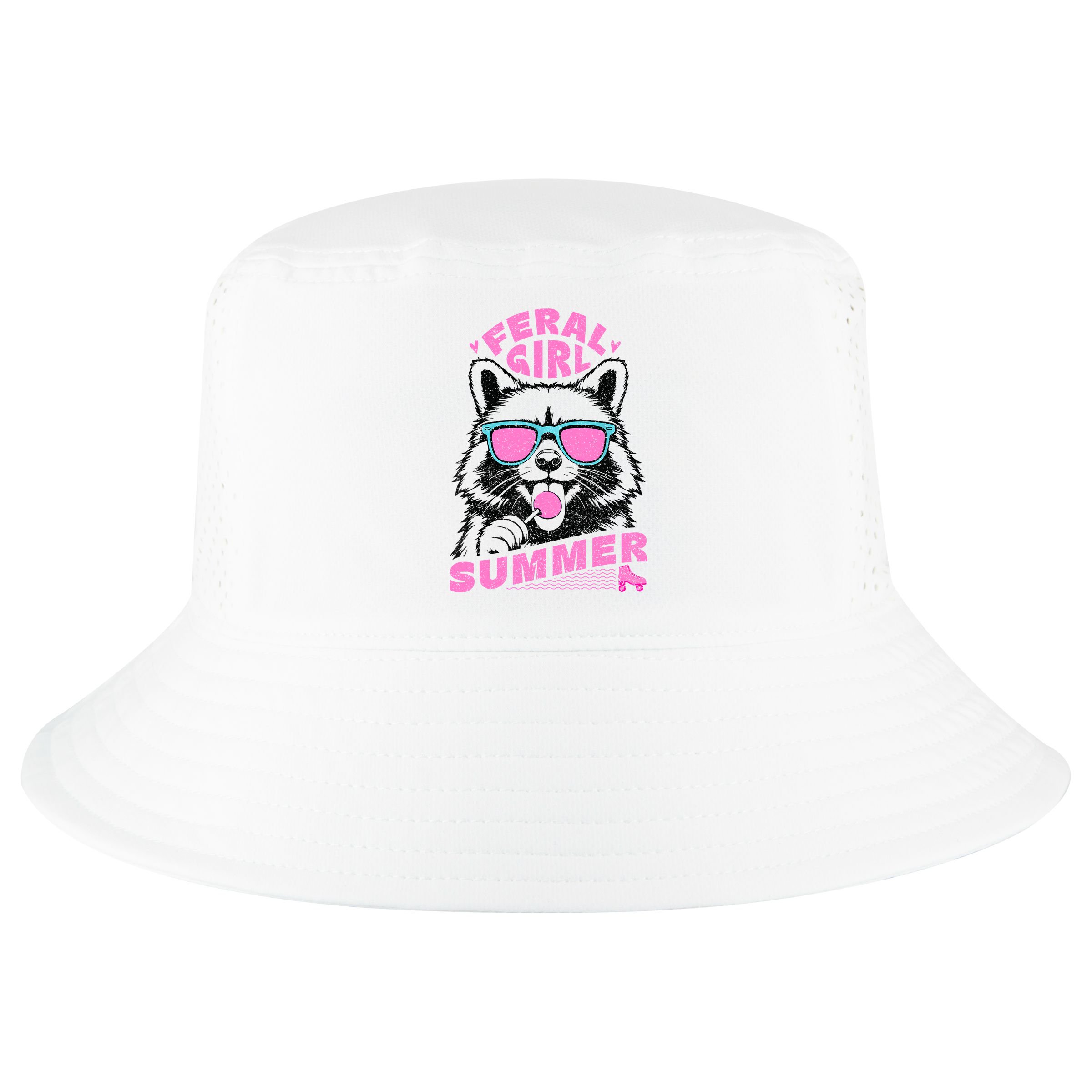Feral Girl Summer Raccoon Vintage Cool Comfort Performance Bucket Hat