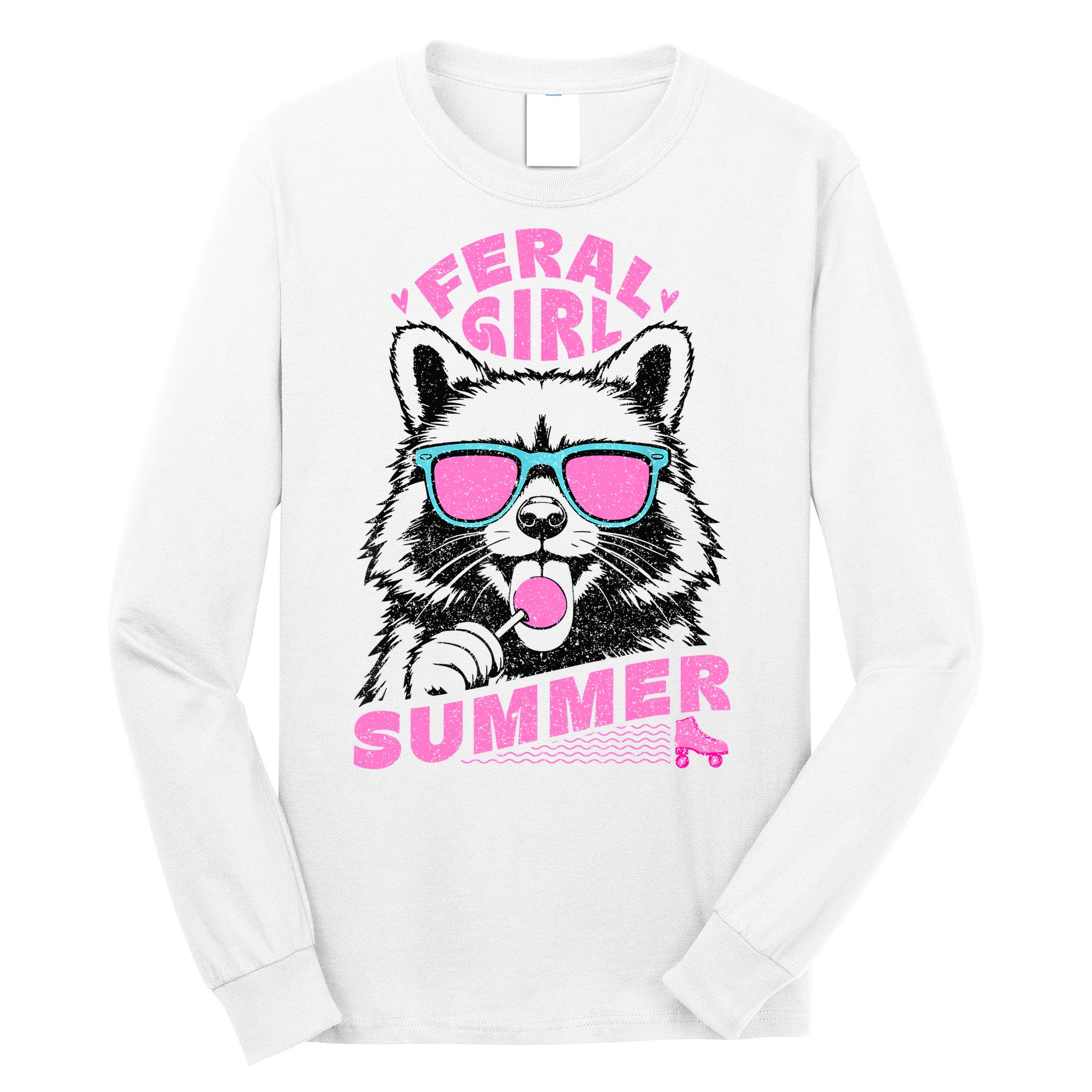 Feral Girl Summer Raccoon Vintage Long Sleeve Shirt