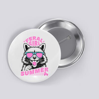 Feral Girl Summer Raccoon Vintage Button