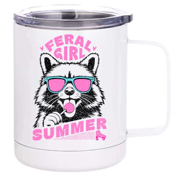 Feral Girl Summer Raccoon Vintage 12 oz Stainless Steel Tumbler Cup