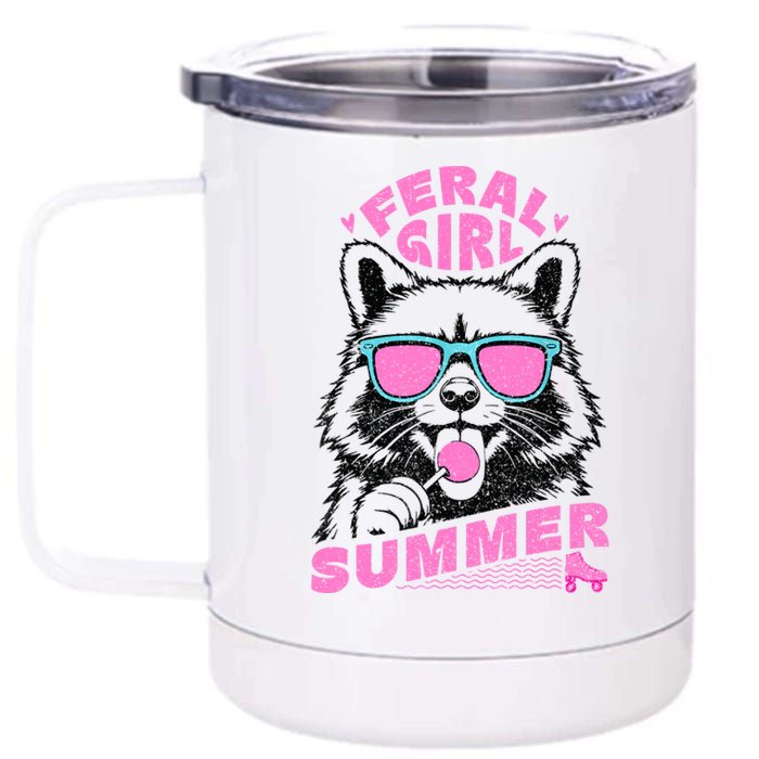 Feral Girl Summer Raccoon Vintage 12 oz Stainless Steel Tumbler Cup