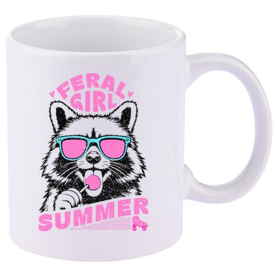 Feral Girl Summer Raccoon Vintage 11oz C Handle Ceramic Mug