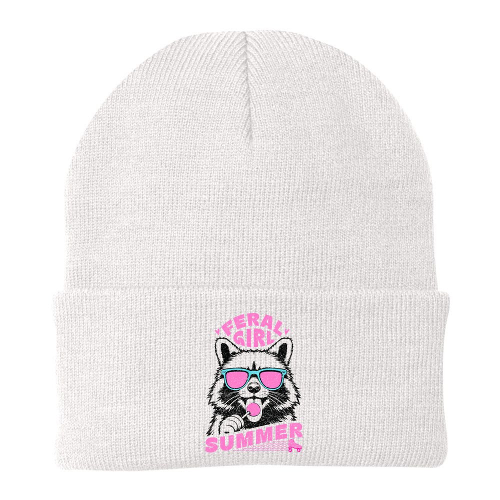 Feral Girl Summer Raccoon Vintage Beanie