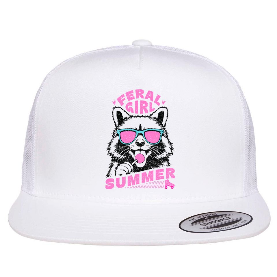 Feral Girl Summer Raccoon Vintage Flat Bill Trucker Hat
