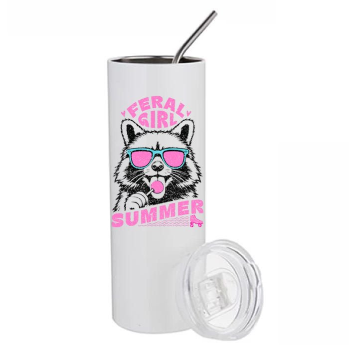 Feral Girl Summer Raccoon Vintage Stainless Steel Tumbler