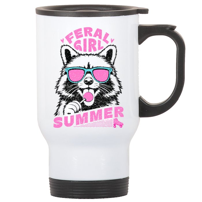 Feral Girl Summer Raccoon Vintage Stainless Steel Travel Mug