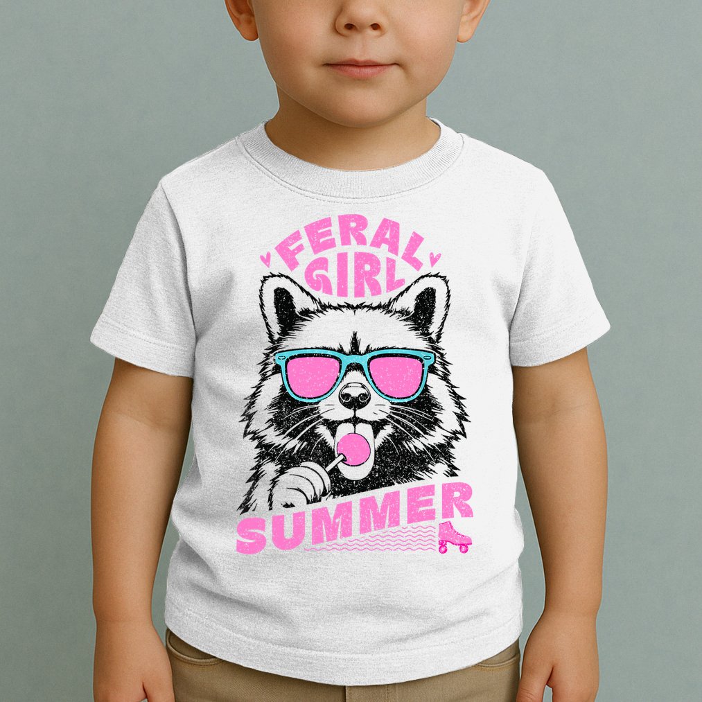 Feral Girl Summer Raccoon Vintage Toddler T-Shirt