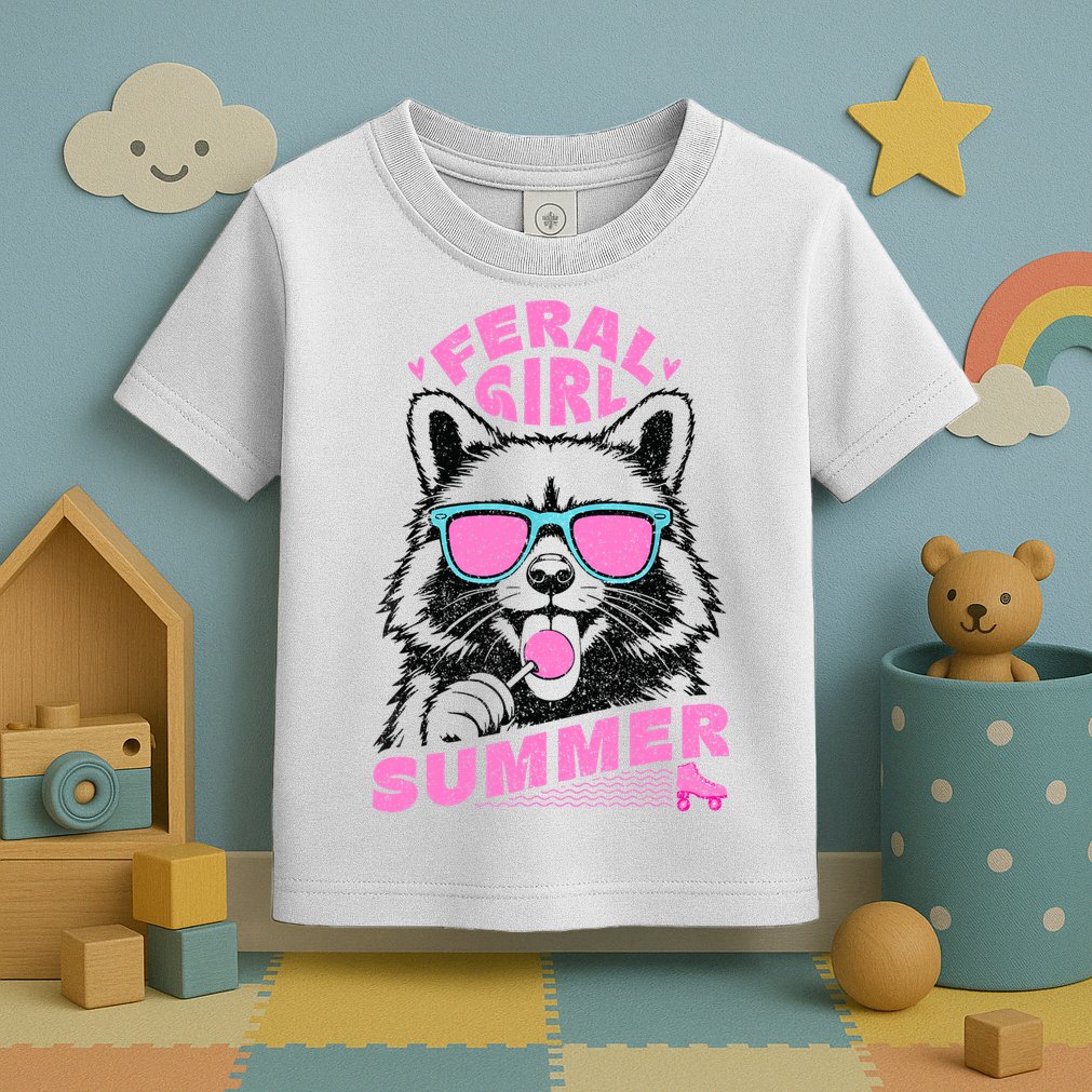 Feral Girl Summer Raccoon Vintage Toddler T-Shirt