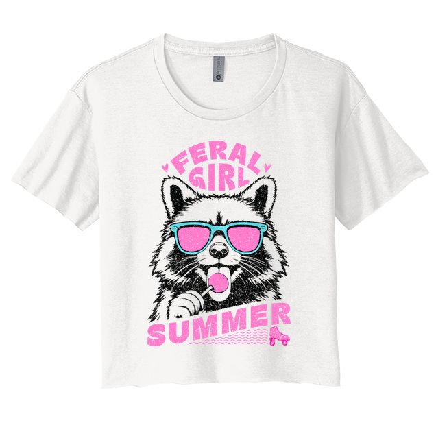 Feral Girl Summer Raccoon Vintage Crop Top