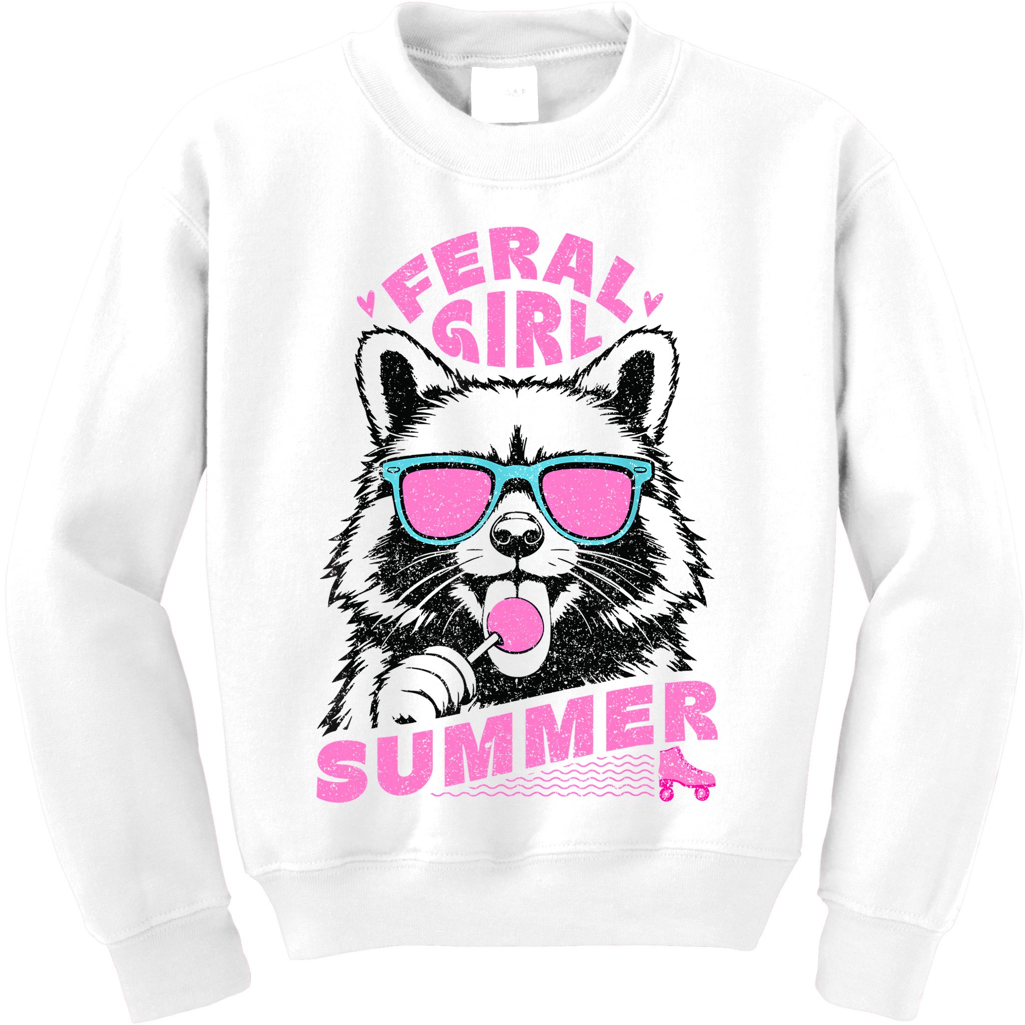 Feral Girl Summer Raccoon Vintage Kids Sweatshirt