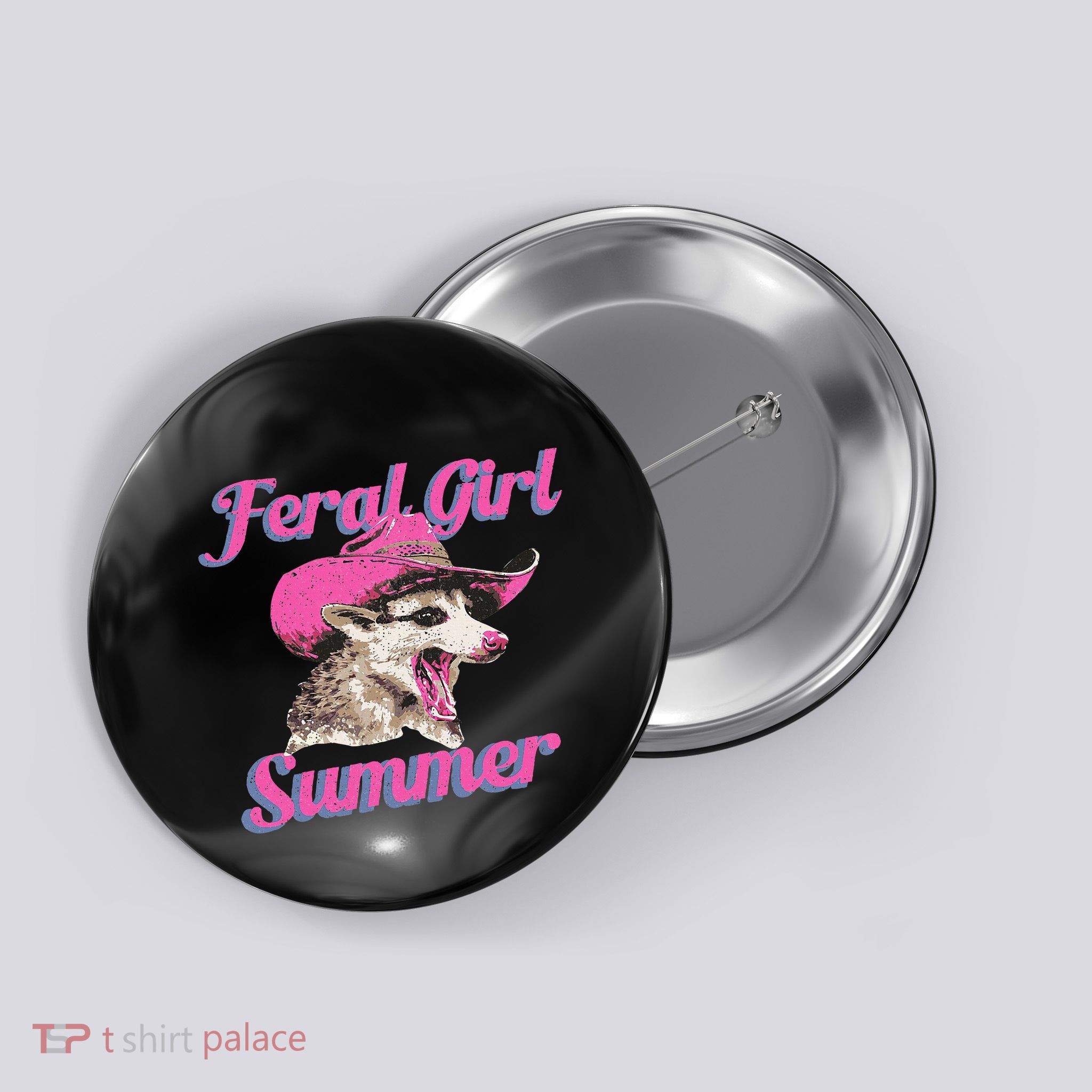 Feral Girl Summer Retro Possum Funny Meme Button