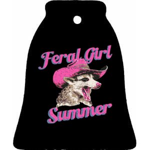 Feral Girl Summer Retro Possum Funny Meme Ceramic Bell Ornament