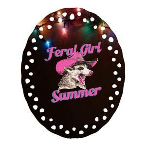 Feral Girl Summer Retro Possum Funny Meme Ceramic Oval Ornament