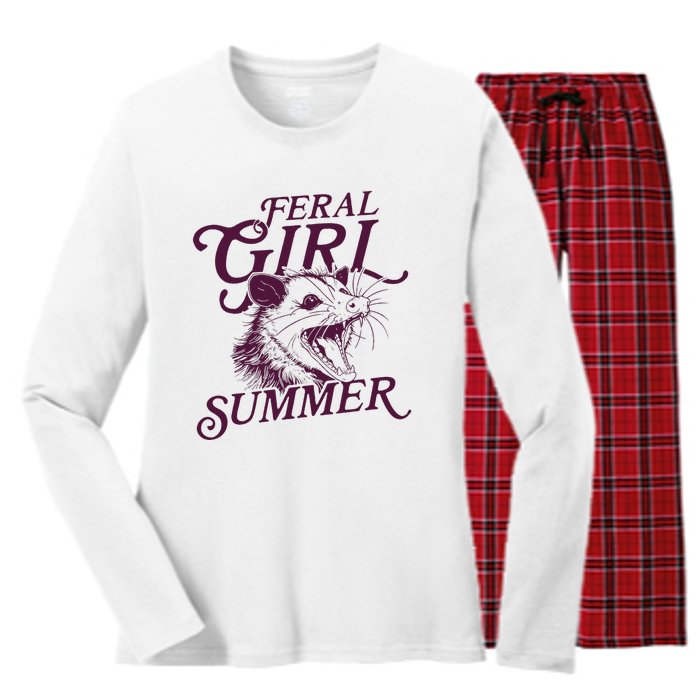 Feral Girl Summer Opossum Vintage Women's Long Sleeve Flannel Pajama Set 