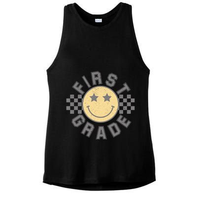 First Grade Star Smile Checker Back To School Retro Ladies PosiCharge Tri-Blend Wicking Tank