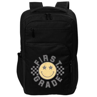 First Grade Star Smile Checker Back To School Retro Impact Tech Backpack