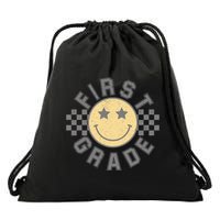 First Grade Star Smile Checker Back To School Retro Drawstring Bag