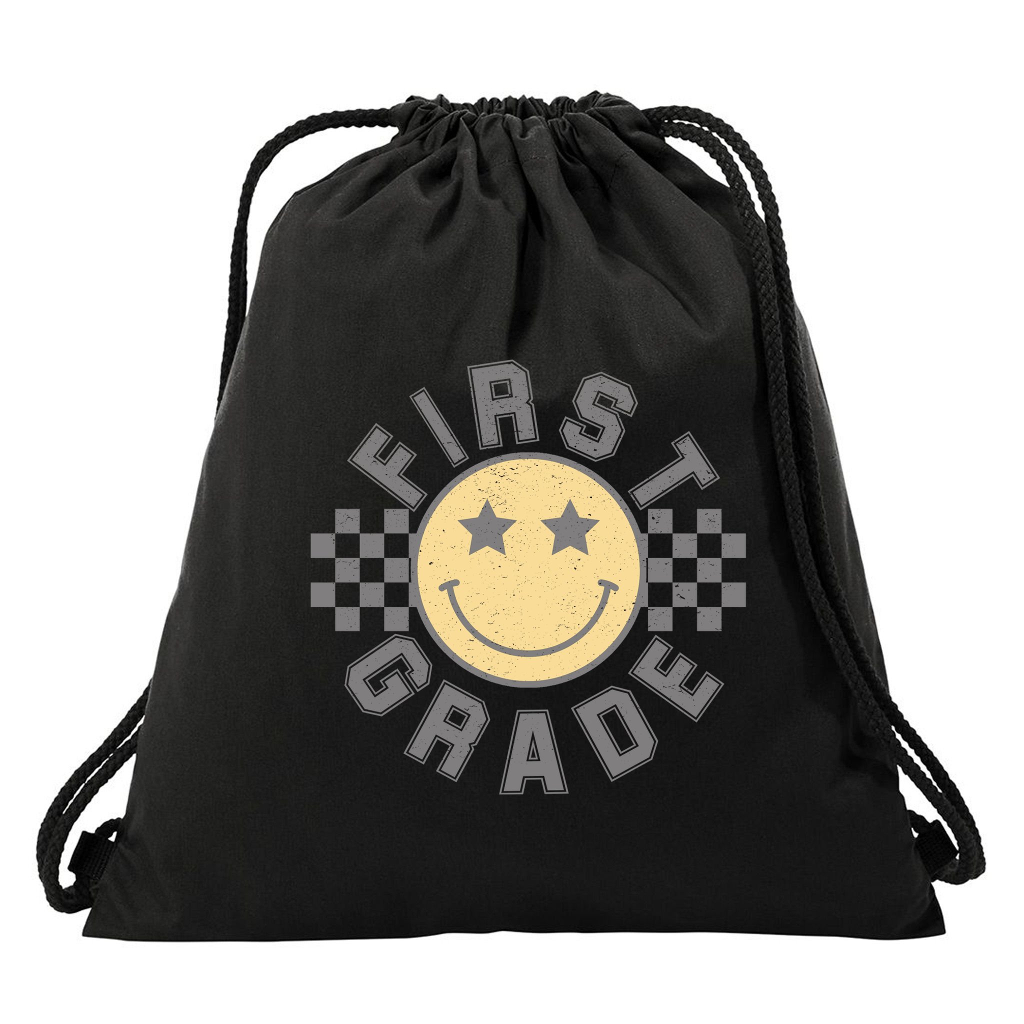 First Grade Star Smile Checker Back To School Retro Drawstring Bag