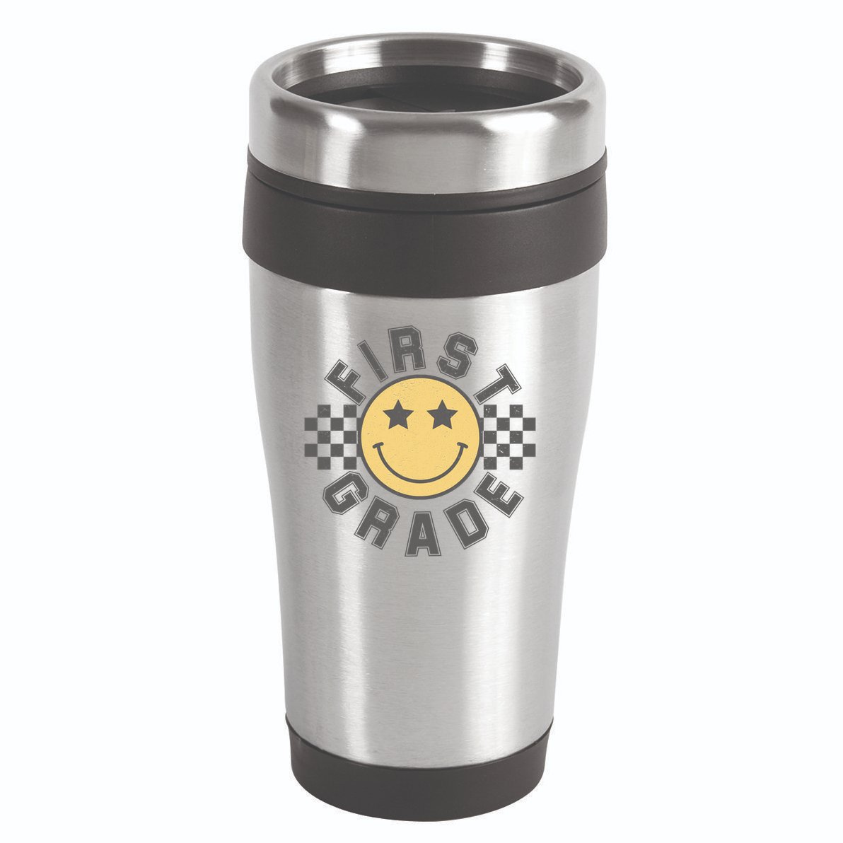 First Grade Star Smile Checker Back To School Retro 16oz Travel Tumbler