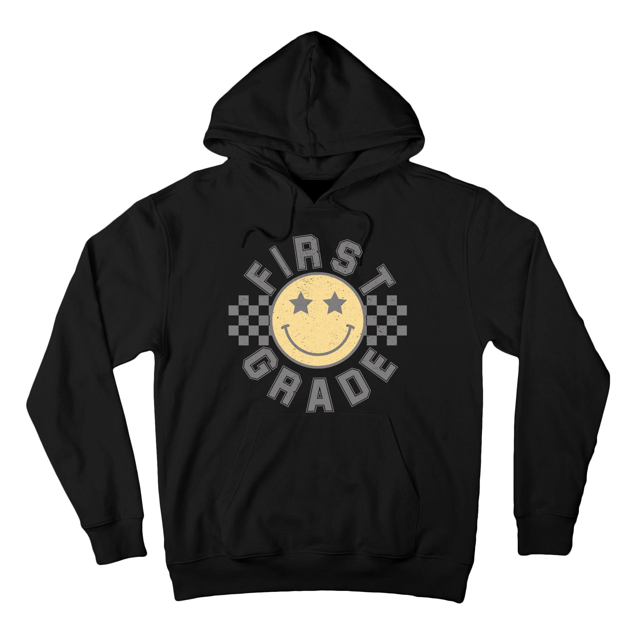 First Grade Star Smile Checker Back To School Retro Tall Hoodie