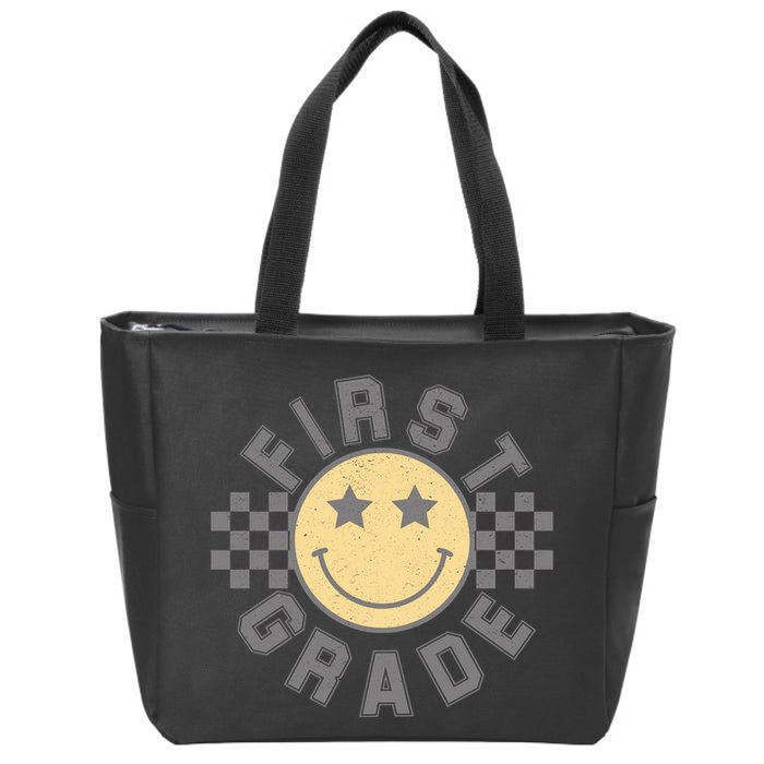 First Grade Star Smile Checker Back To School Retro Zip Tote Bag