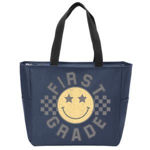 First Grade Star Smile Checker Back To School Retro Zip Tote Bag