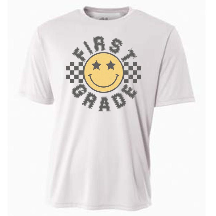 First Grade Star Smile Checker Back To School Retro Cooling Performance Crew T-Shirt