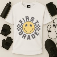 First Grade Star Smile Checker Back To School Retro Cooling Performance Crew T-Shirt