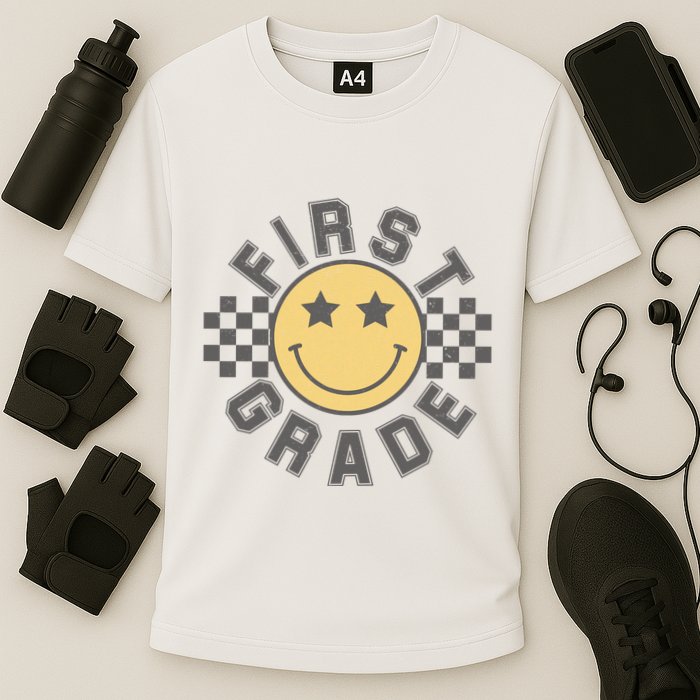 First Grade Star Smile Checker Back To School Retro Cooling Performance Crew T-Shirt