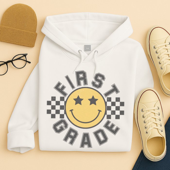 First Grade Star Smile Checker Back To School Retro Hoodie