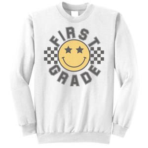 First Grade Star Smile Checker Back To School Retro Sweatshirt