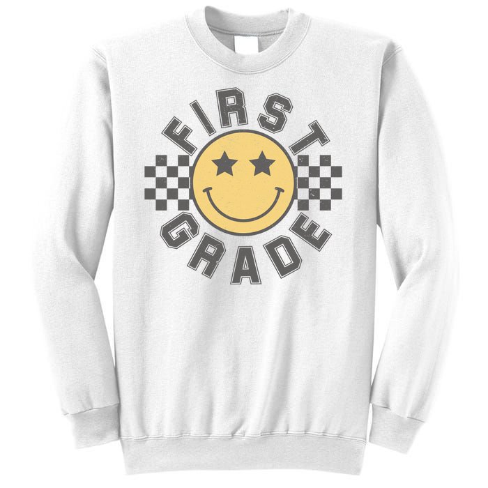 First Grade Star Smile Checker Back To School Retro Sweatshirt