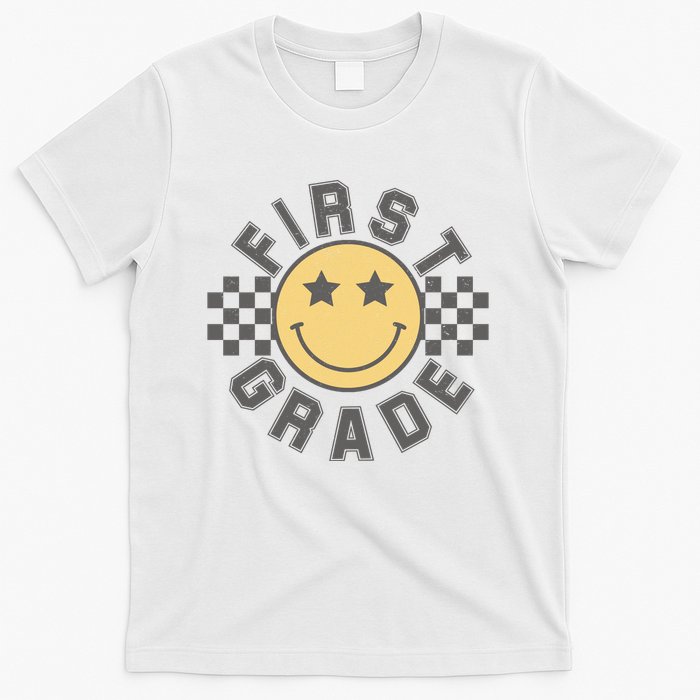 First Grade Star Smile Checker Back To School Retro T-Shirt