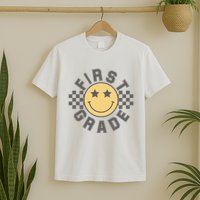 First Grade Star Smile Checker Back To School Retro T-Shirt