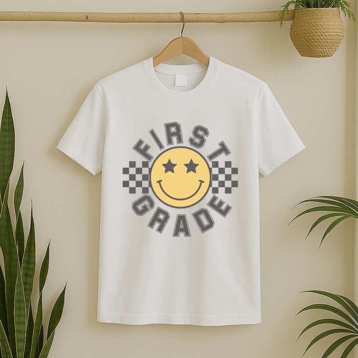 First Grade Star Smile Checker Back To School Retro T-Shirt