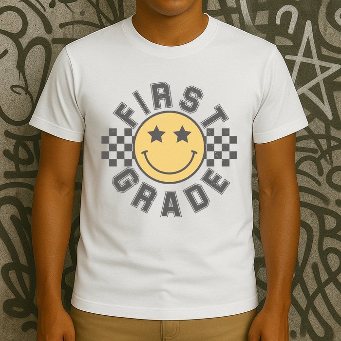 First Grade Star Smile Checker Back To School Retro T-Shirt