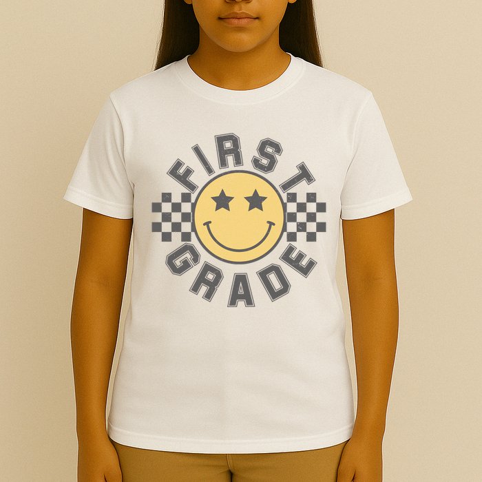 First Grade Star Smile Checker Back To School Retro T-Shirt