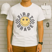 First Grade Star Smile Checker Back To School Retro T-Shirt