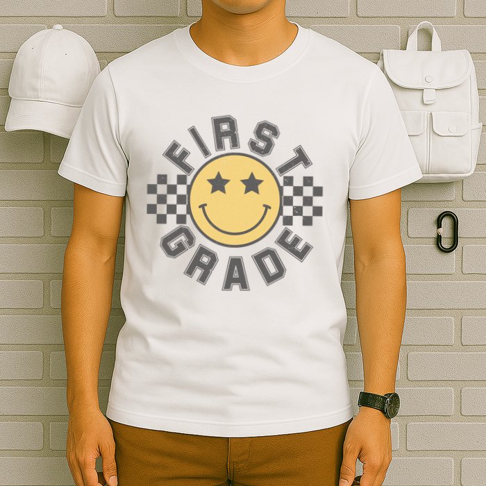First Grade Star Smile Checker Back To School Retro T-Shirt
