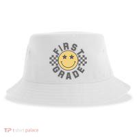 First Grade Star Smile Checker Back To School Retro Sustainable Bucket Hat