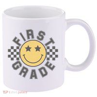 First Grade Star Smile Checker Back To School Retro 11oz C Handle Ceramic Mug