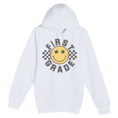 First Grade Star Smile Checker Back To School Retro Premium Pullover Hoodie